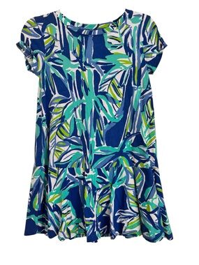 Lilly Pulitzer Blue Crush Green Bamboo-Print Peplum Girls Dress